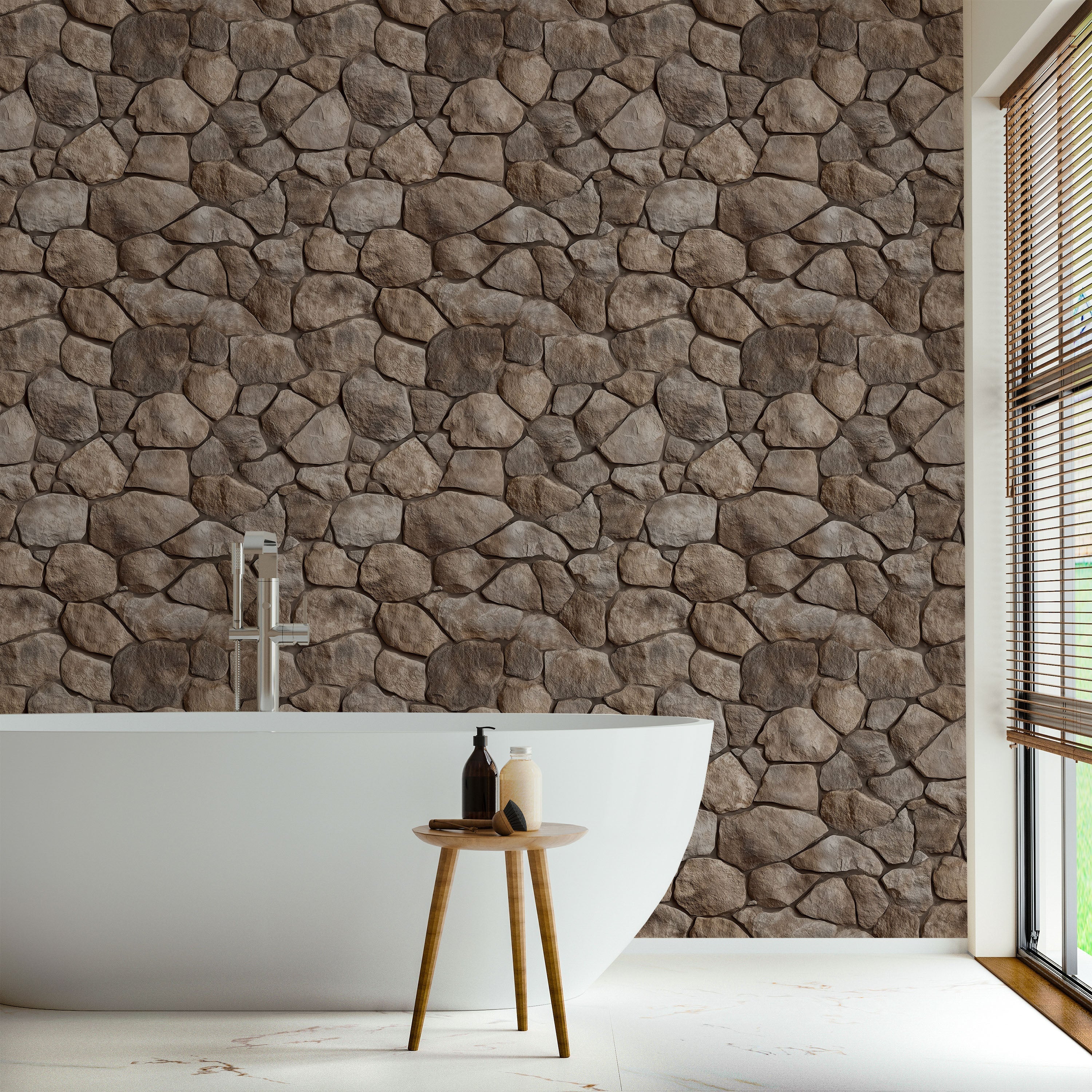 Urban Masonry Peel and Stick Wallpaper, Removable Wallpaper, Traditional Wallpaper - Brown Stones | DeccoPrint