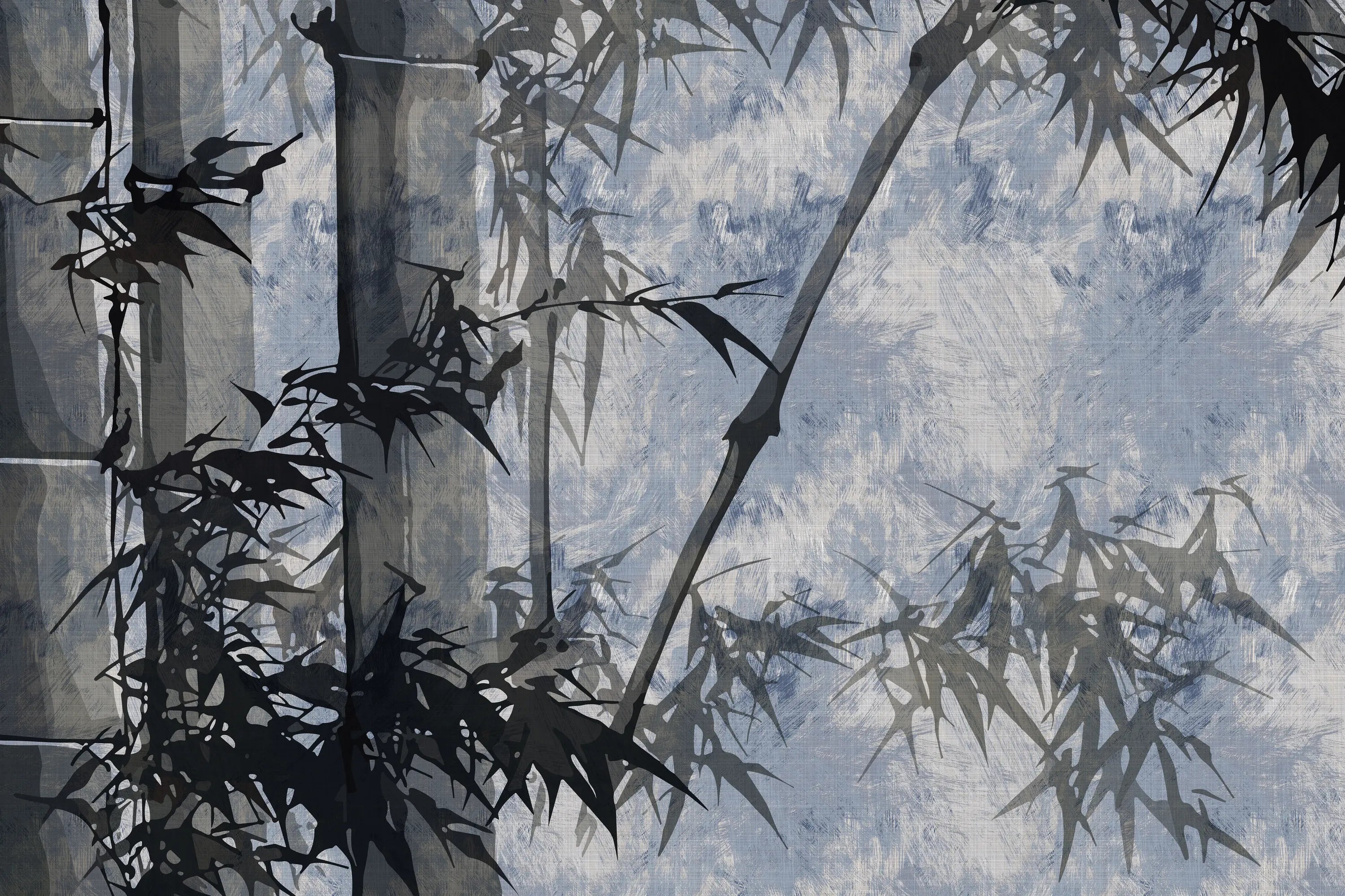 Artistic depiction of bamboo with a blue textured background
