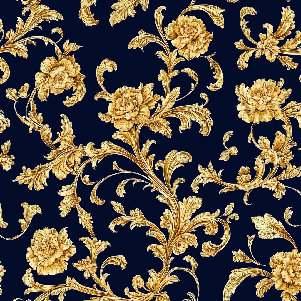 Baroque Floral Peel and Stick Wallpaper, Removable Wallpaper, Traditional Wallpaper - Navy blue | DeccoPrint