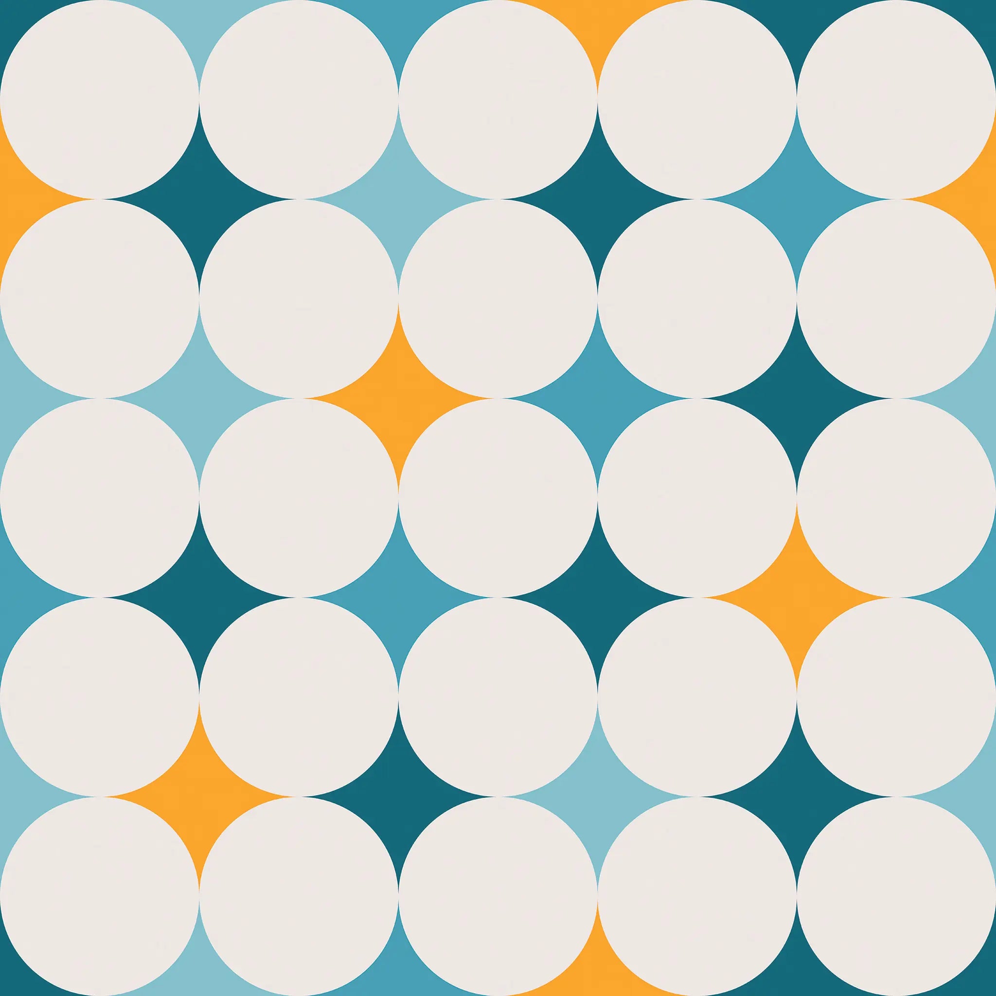 Pattern of white circles on a blue and orange background