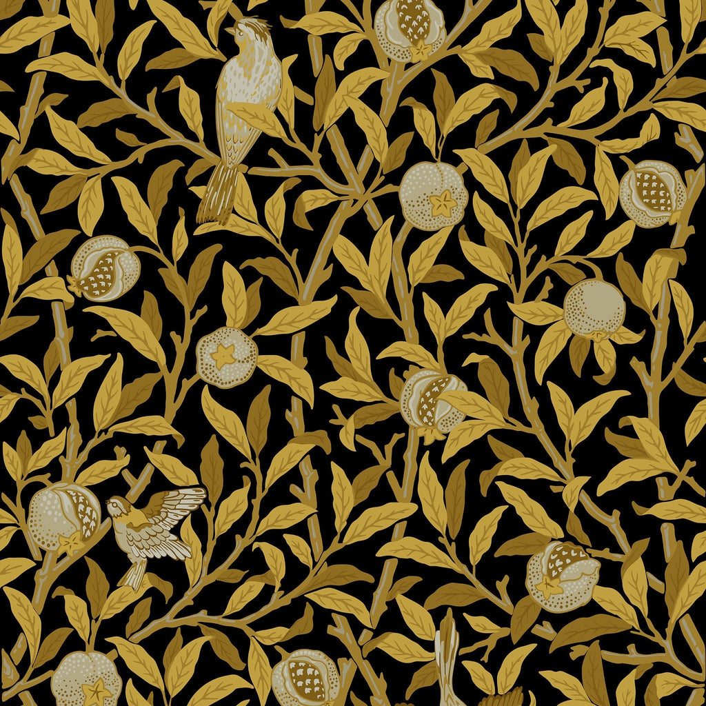 Gold leaf and fruit pattern on a black background