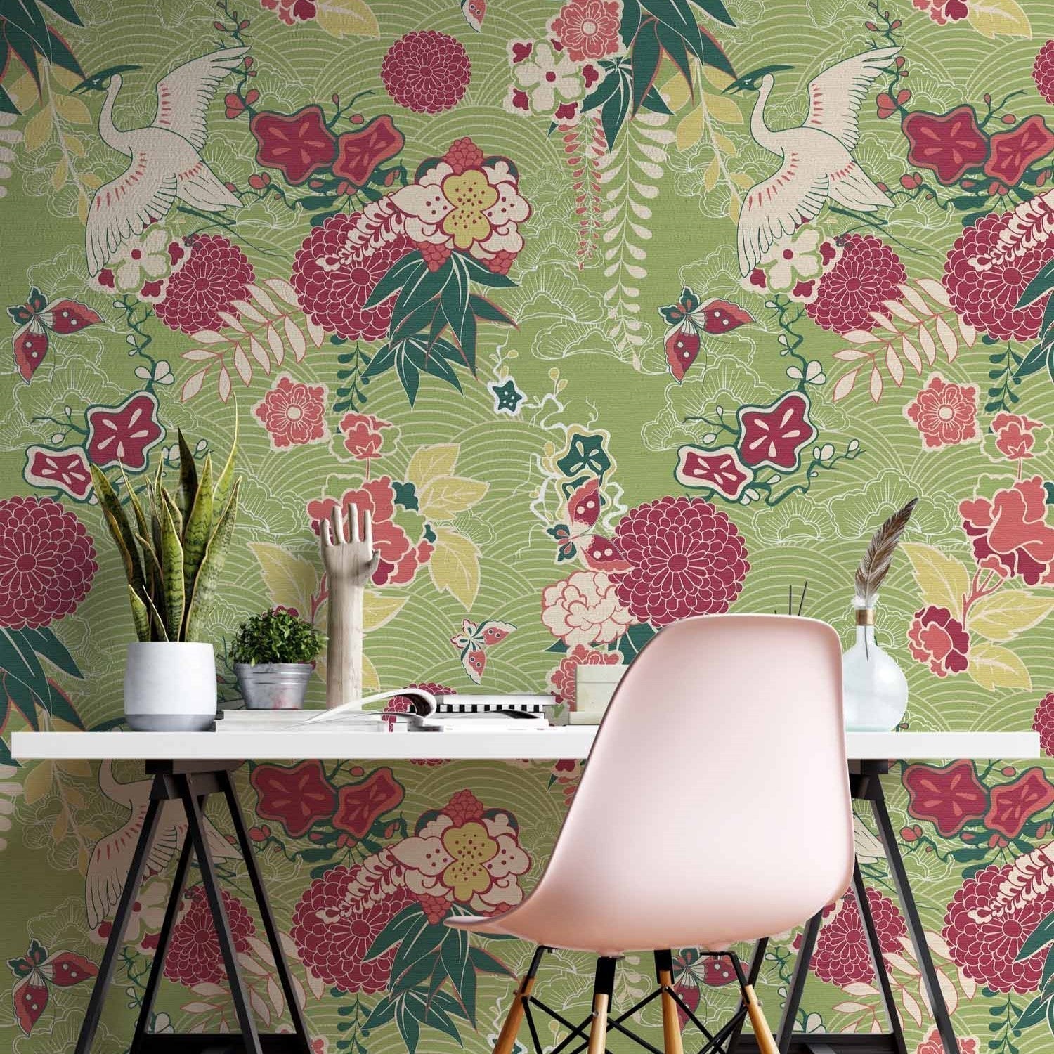 Birds and Flowers Peel and Stick Wallpaper, Removable Wallpaper, Traditional Wallpaper | DeccoPrint