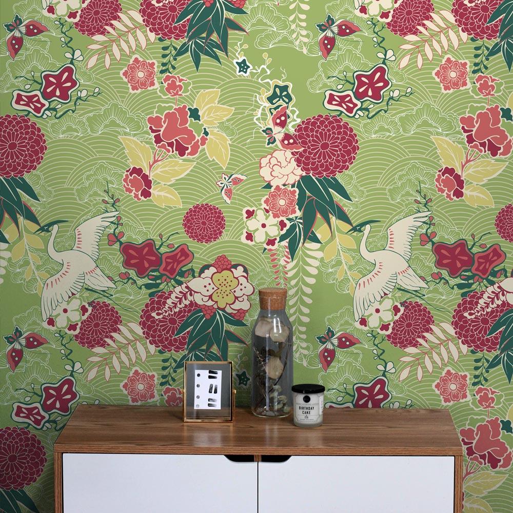 Birds and Flowers Peel and Stick Wallpaper, Removable Wallpaper, Traditional Wallpaper | DeccoPrint