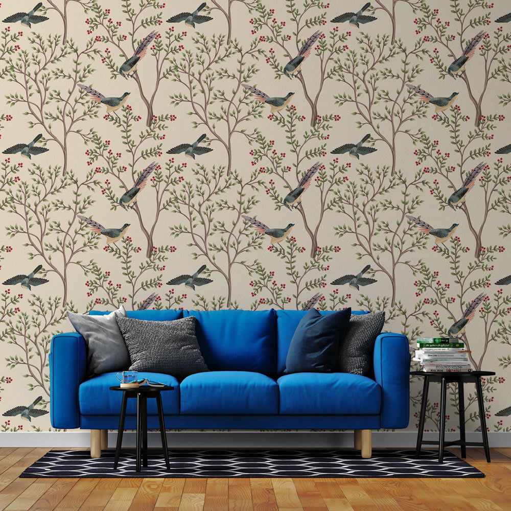 Birds and The Trees Wallpaper - Pink | DeccoPrint