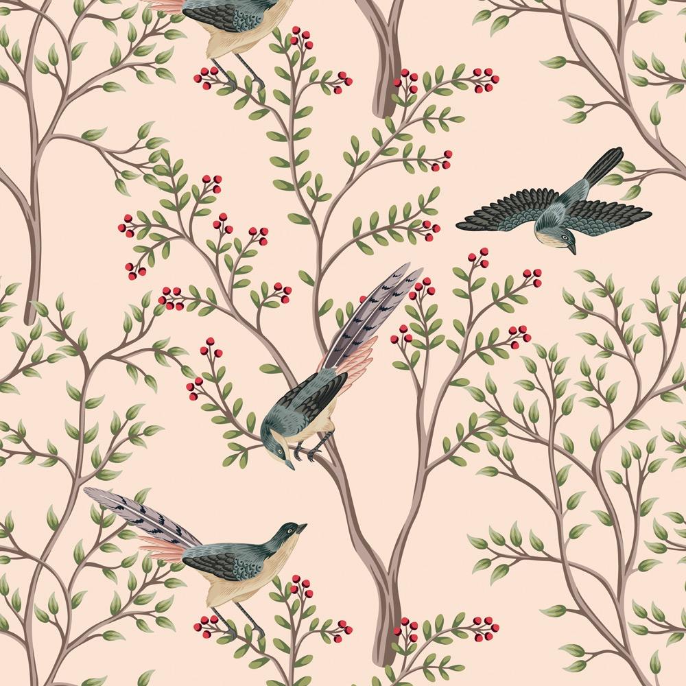 Birds and The Trees Wallpaper - Pink | DeccoPrint