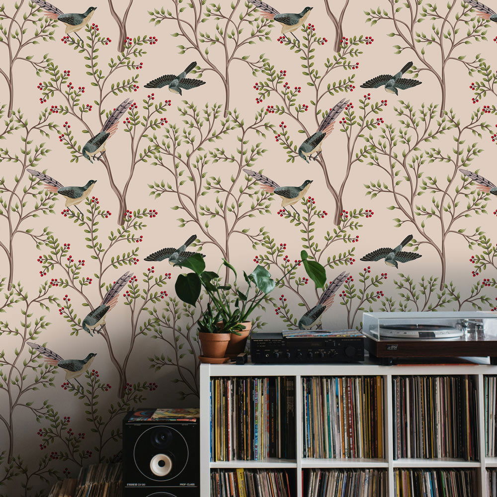 Birds and The Trees Wallpaper - Pink | DeccoPrint