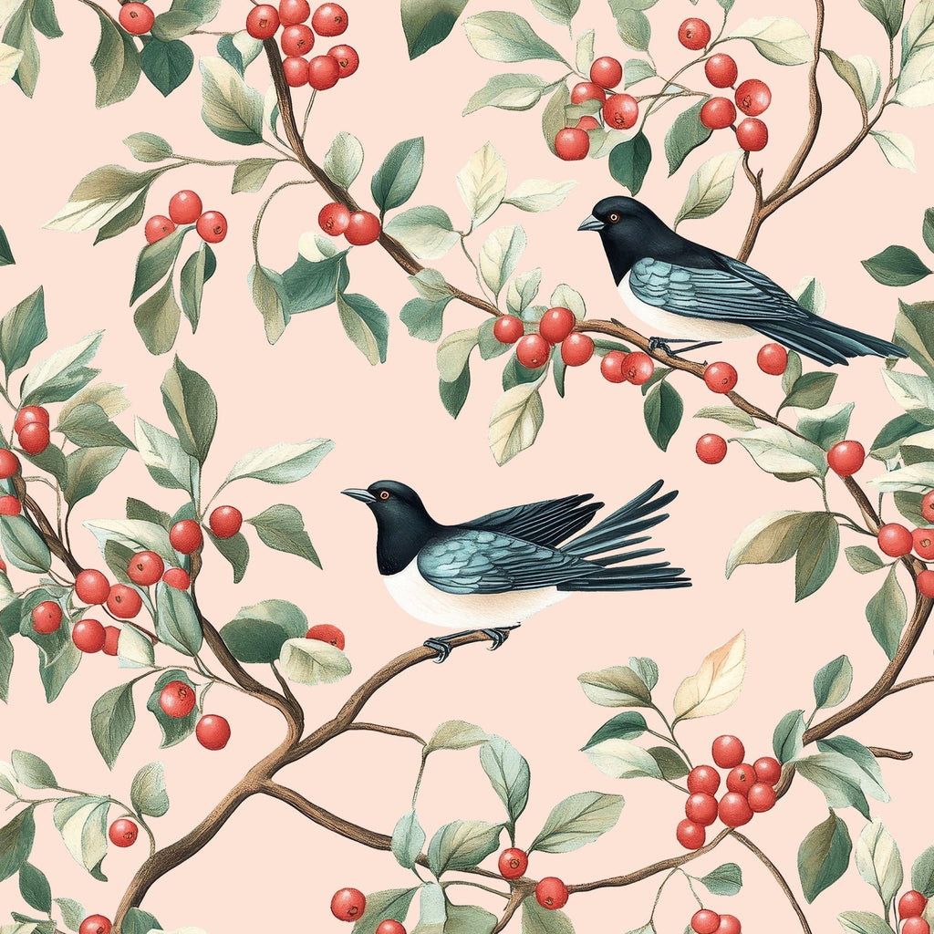 Birds and The Trees Peel and Stick Wallpaper, Removable Wallpaper, Traditional Wallpaper - Pink | DeccoPrint