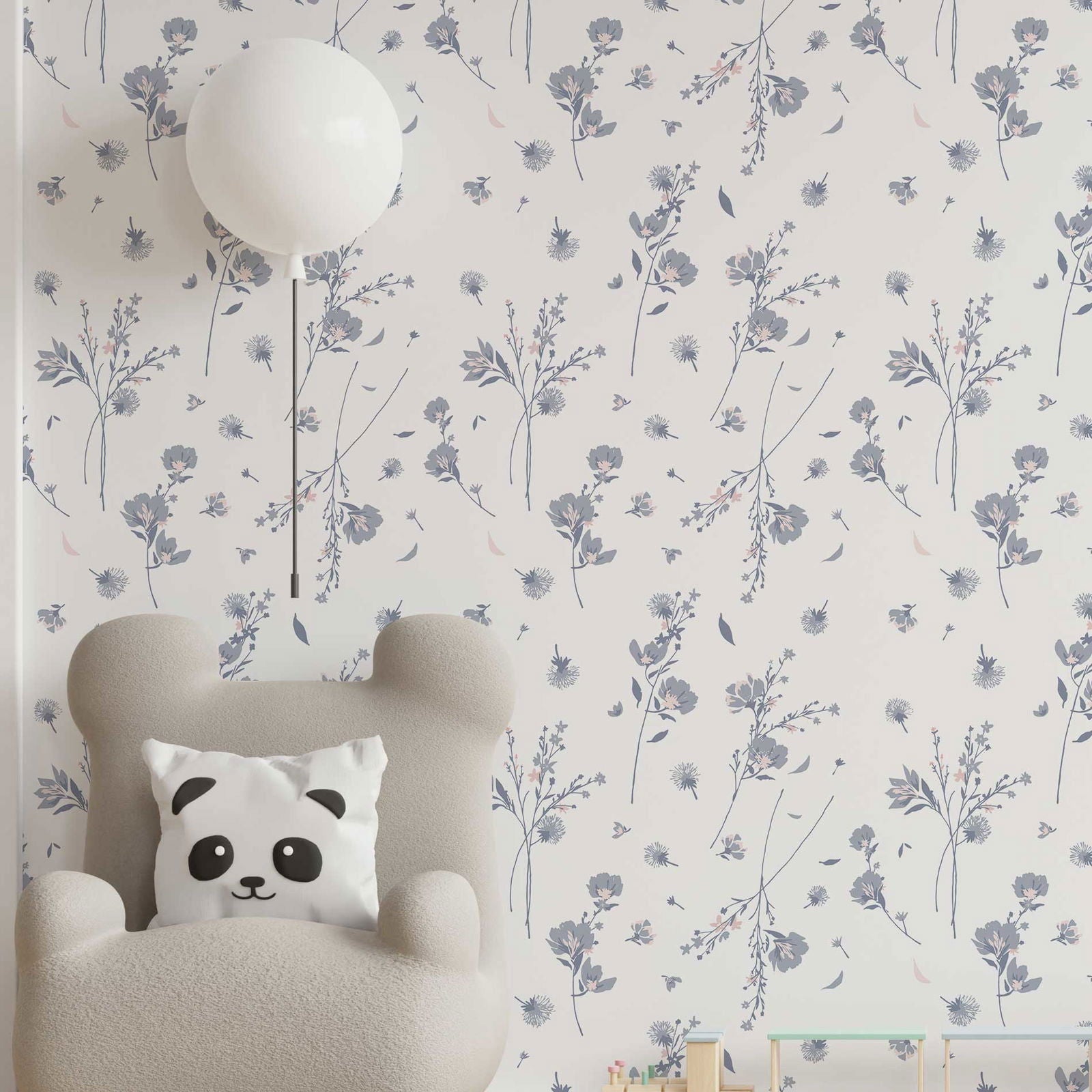 Blue Flowers Peel and Stick Wallpaper, Removable Wallpaper, Traditional Wallpaper | DeccoPrint