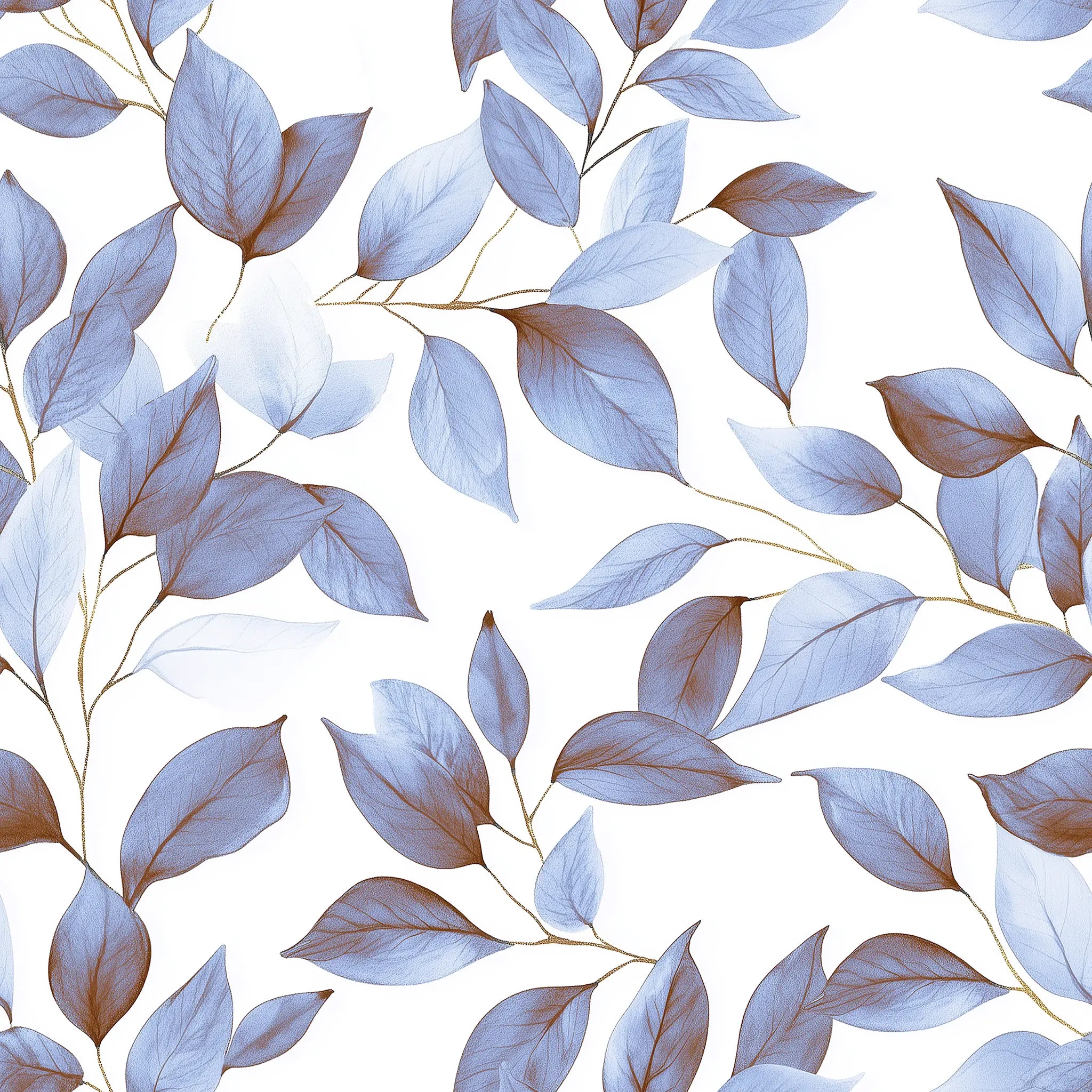 Pattern of blue leaves on a white background