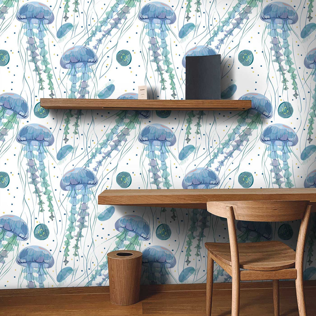 Blue Jellyfish Wallpaper - DeccoPrint