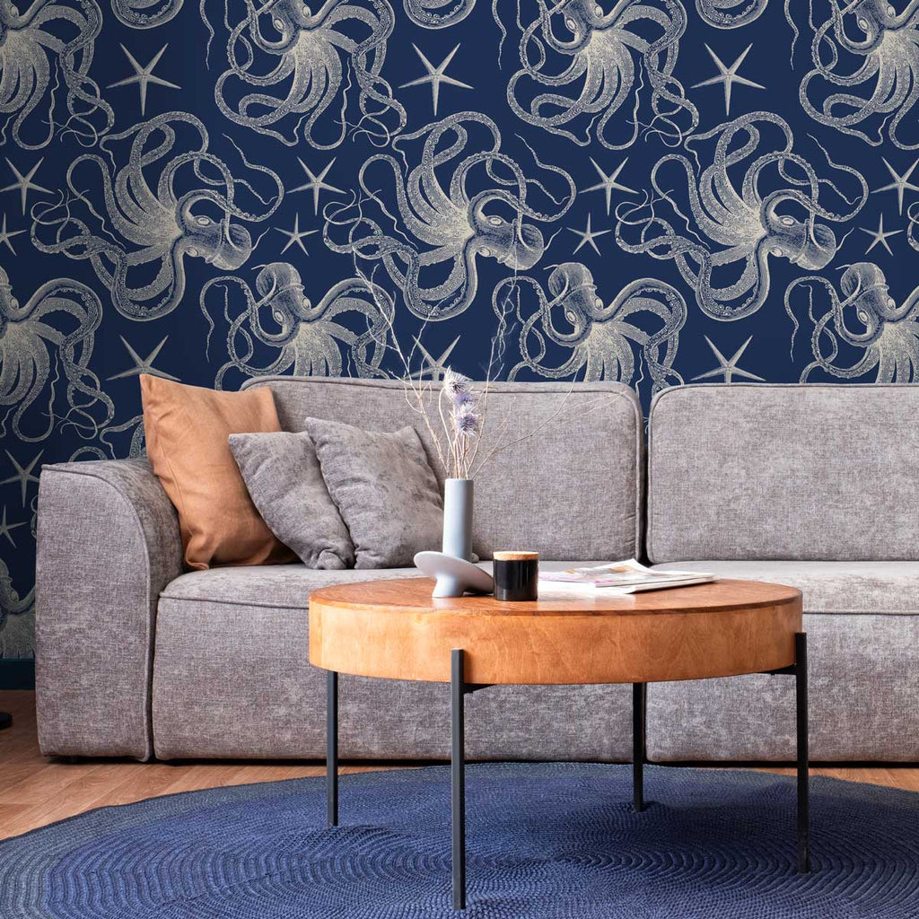 Blue Octopus Wallpaper | DeccoPrint