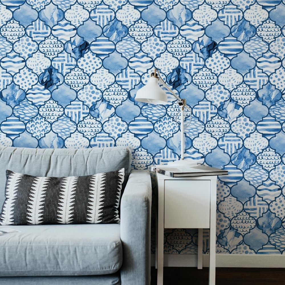 Blue Ogee Wallpaper - DeccoPrint