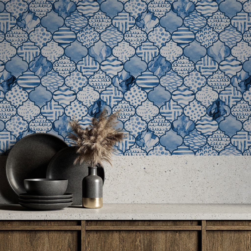 Blue Ogee Wallpaper | DeccoPrint