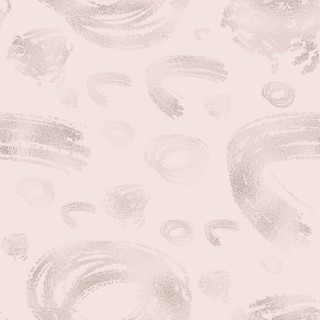 Patterned wallpaper with abstract shapes on a light pink background