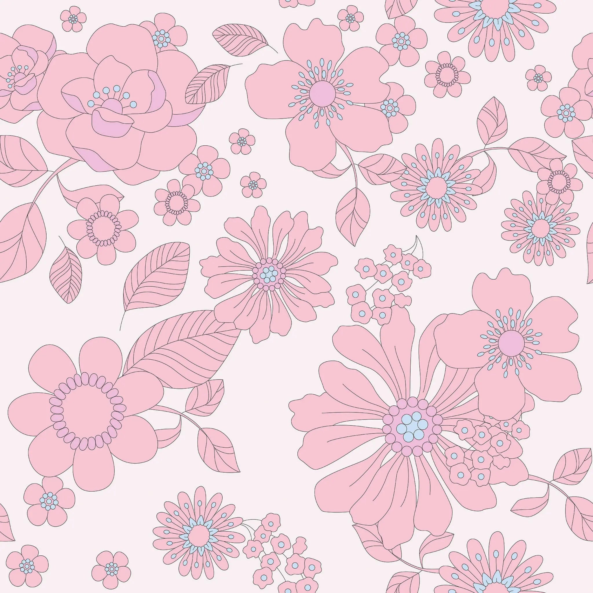 Pattern of pink flowers on a white background