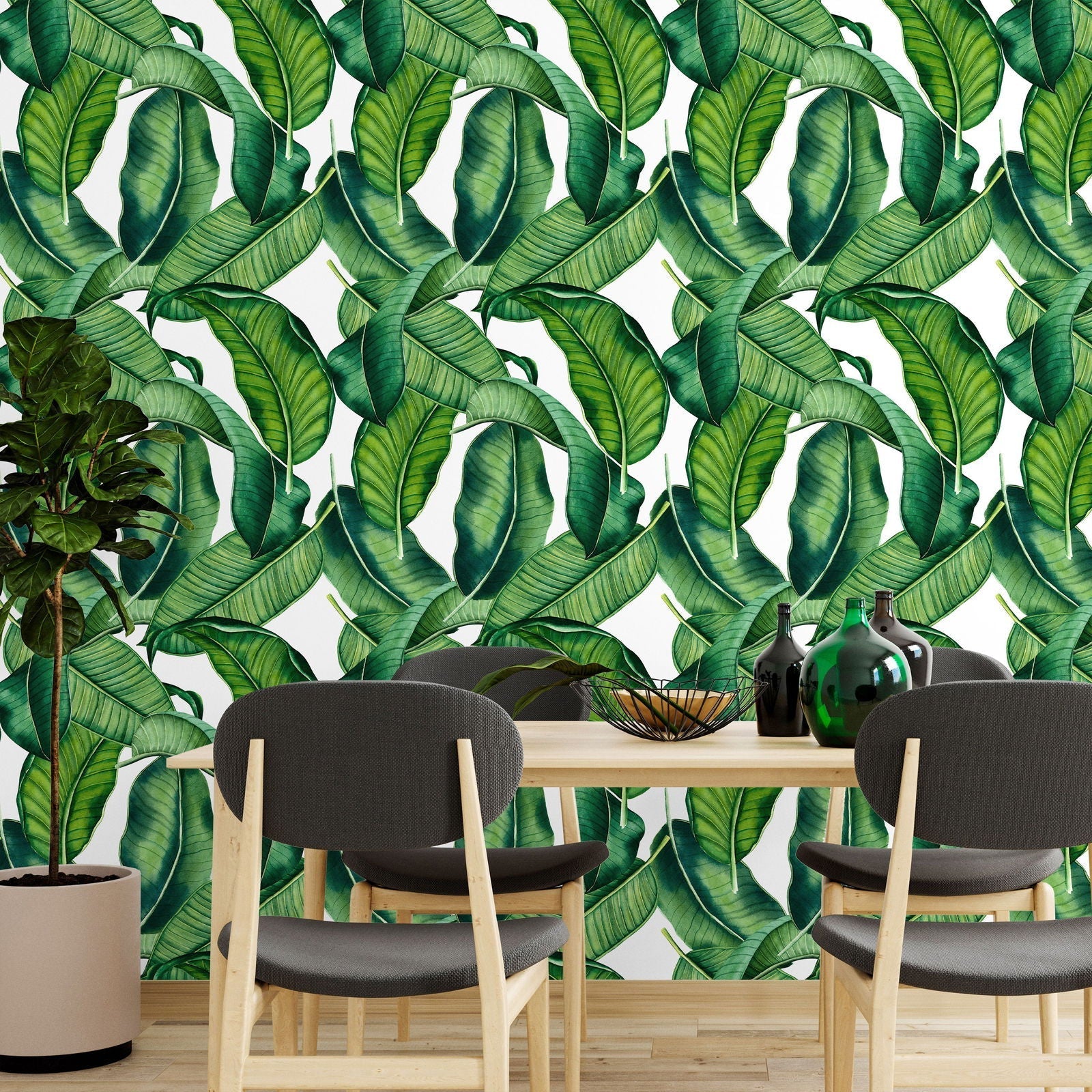 Botanical Leaves Peel and Stick Wallpaper, Removable Wallpaper, Traditional Wallpaper | DeccoPrint