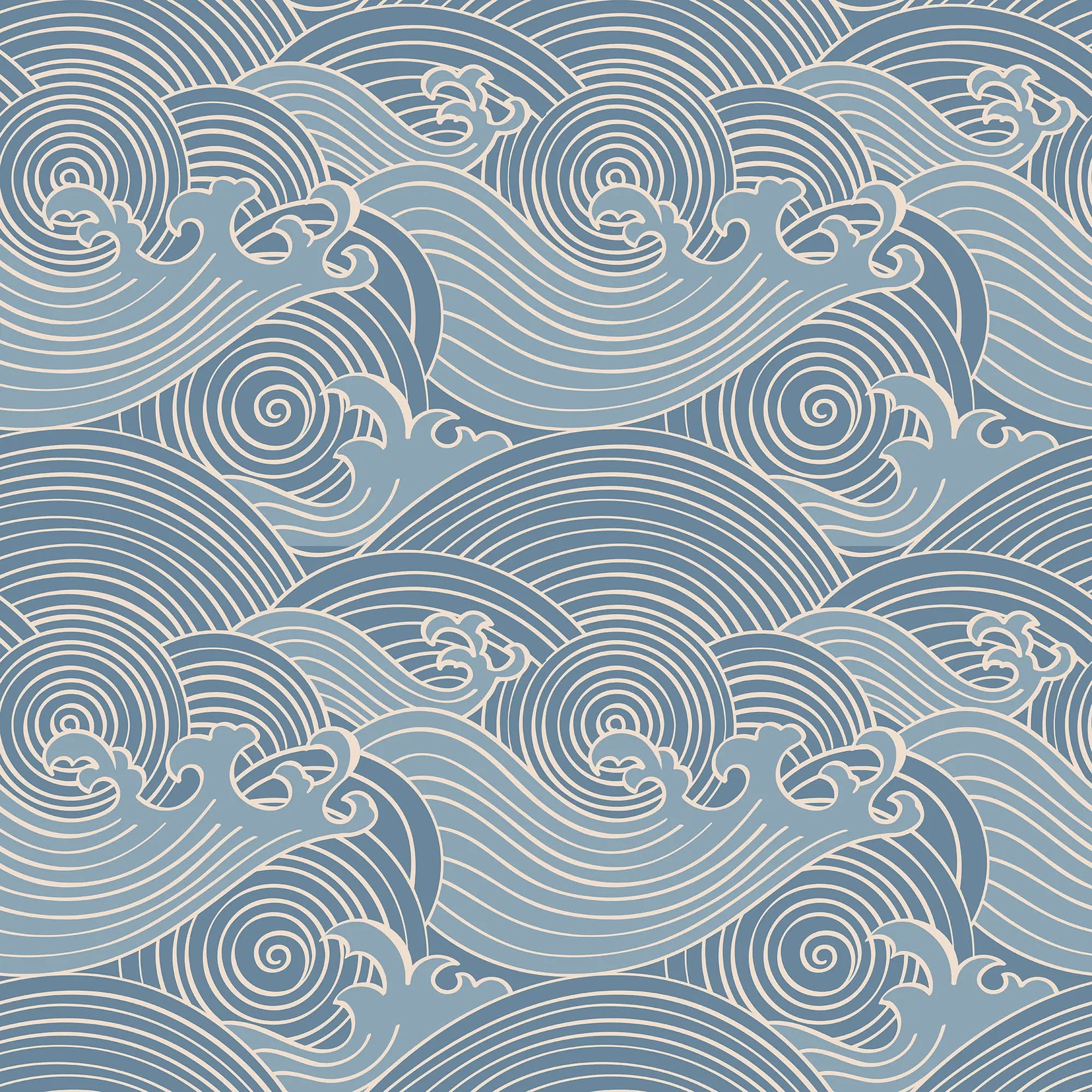 Pattern of stylized waves in blue and gray on a matching background