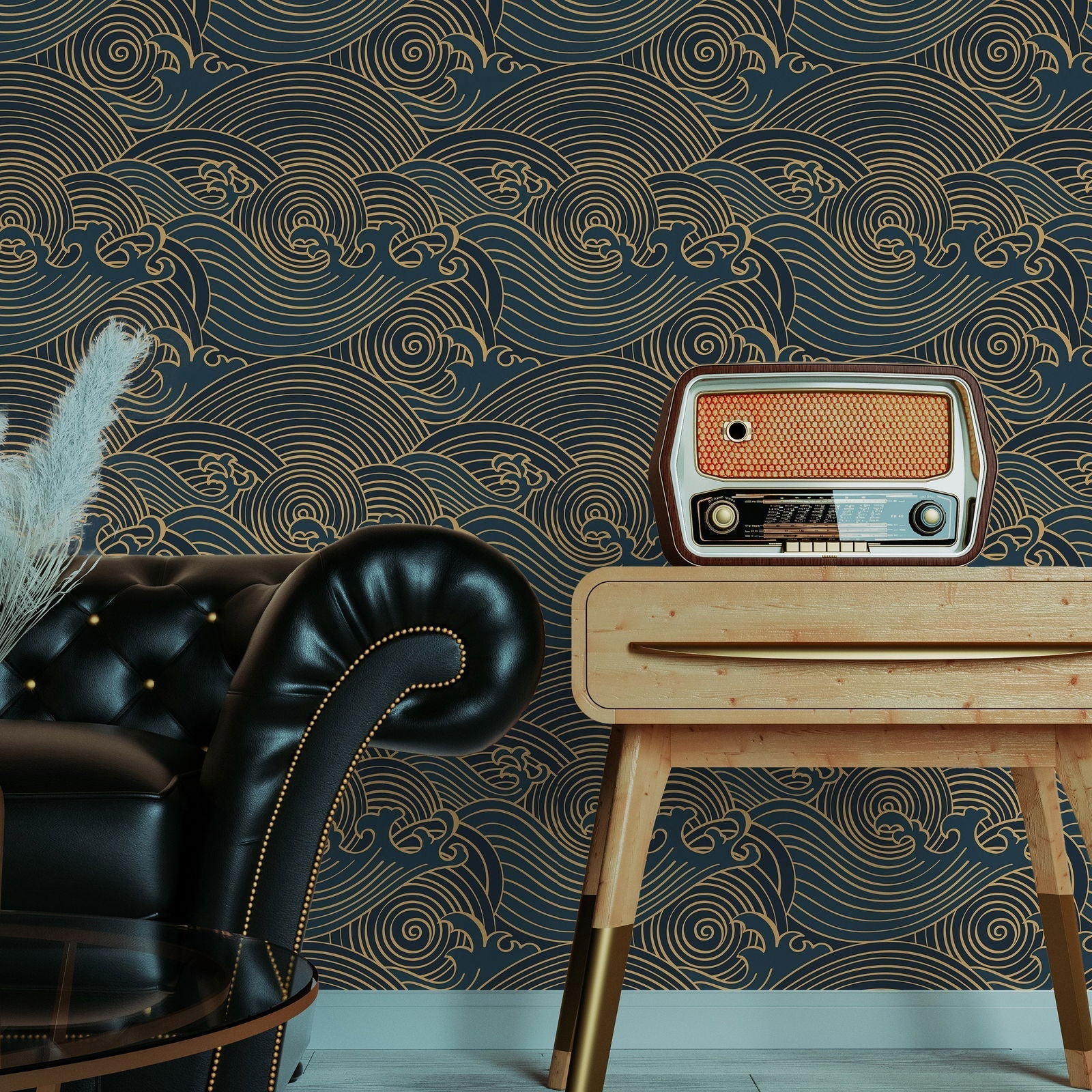 Bright Waves Peel and Stick Wallpaper, Removable Wallpaper, Traditional Wallpaper - Gold | DeccoPrint