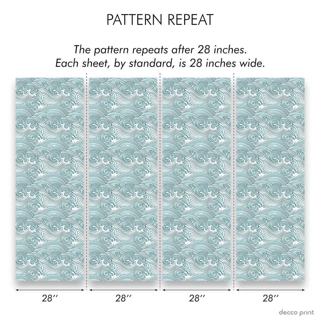 Bright Waves Peel and Stick Wallpaper, Removable Wallpaper, Traditional Wallpaper - Teal | DeccoPrint