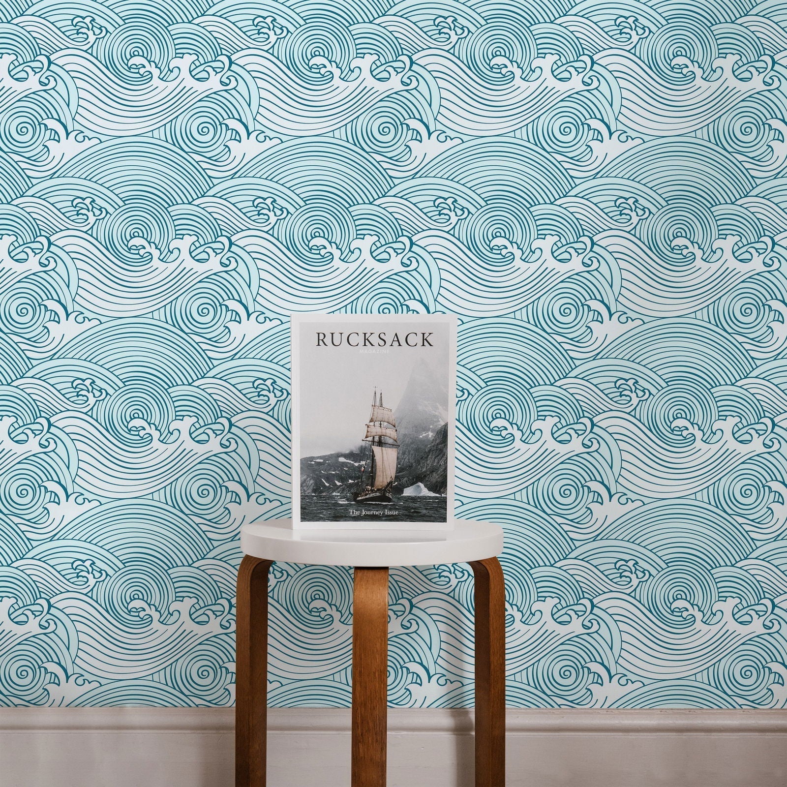 Bright Waves Peel and Stick Wallpaper, Removable Wallpaper, Traditional Wallpaper - Teal | DeccoPrint