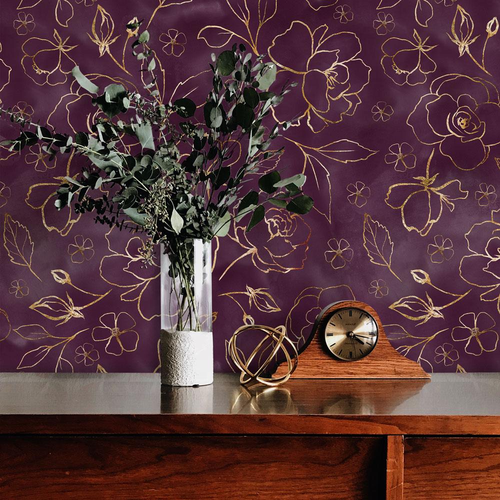 Burgundy Roses Peel and Stick Wallpaper, Removable Wallpaper, Traditional Wallpaper | DeccoPrint