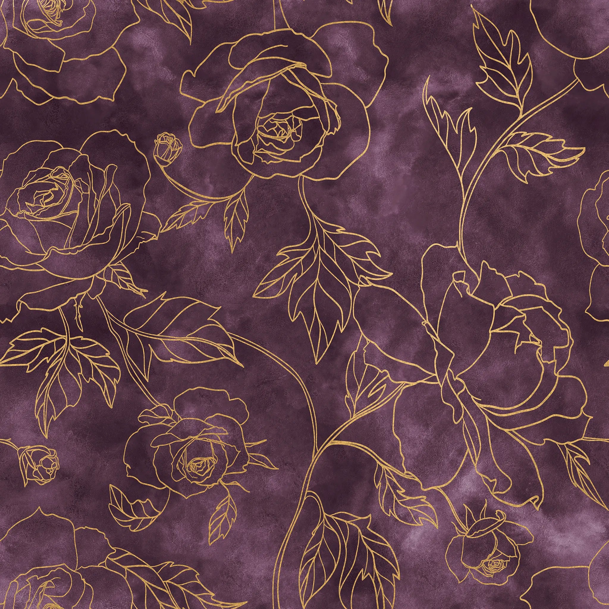 Gold floral outlines on a purple textured background