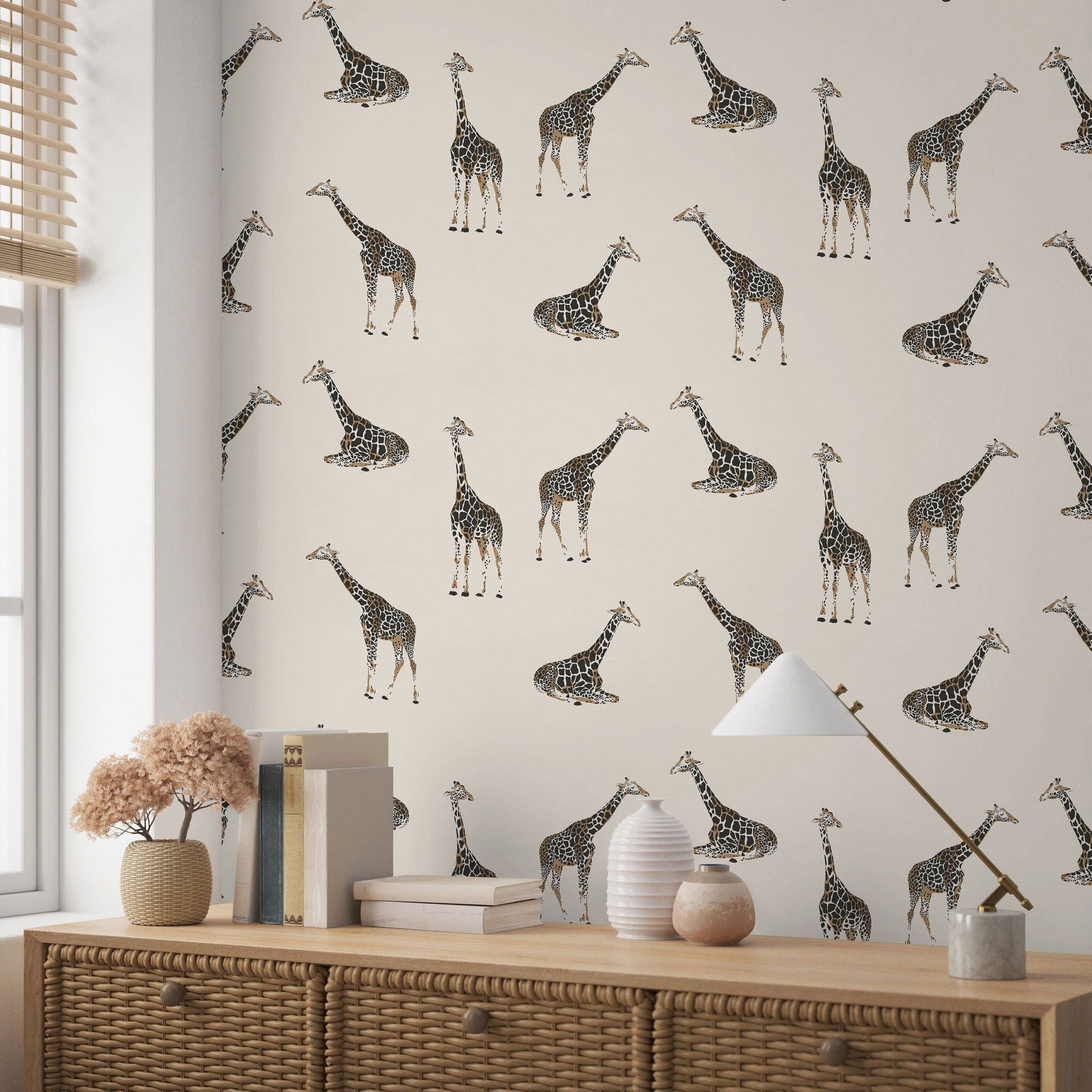 Calm Giraffe Peel and Stick Wallpaper, Removable Wallpaper, Traditional Wallpaper | DeccoPrint