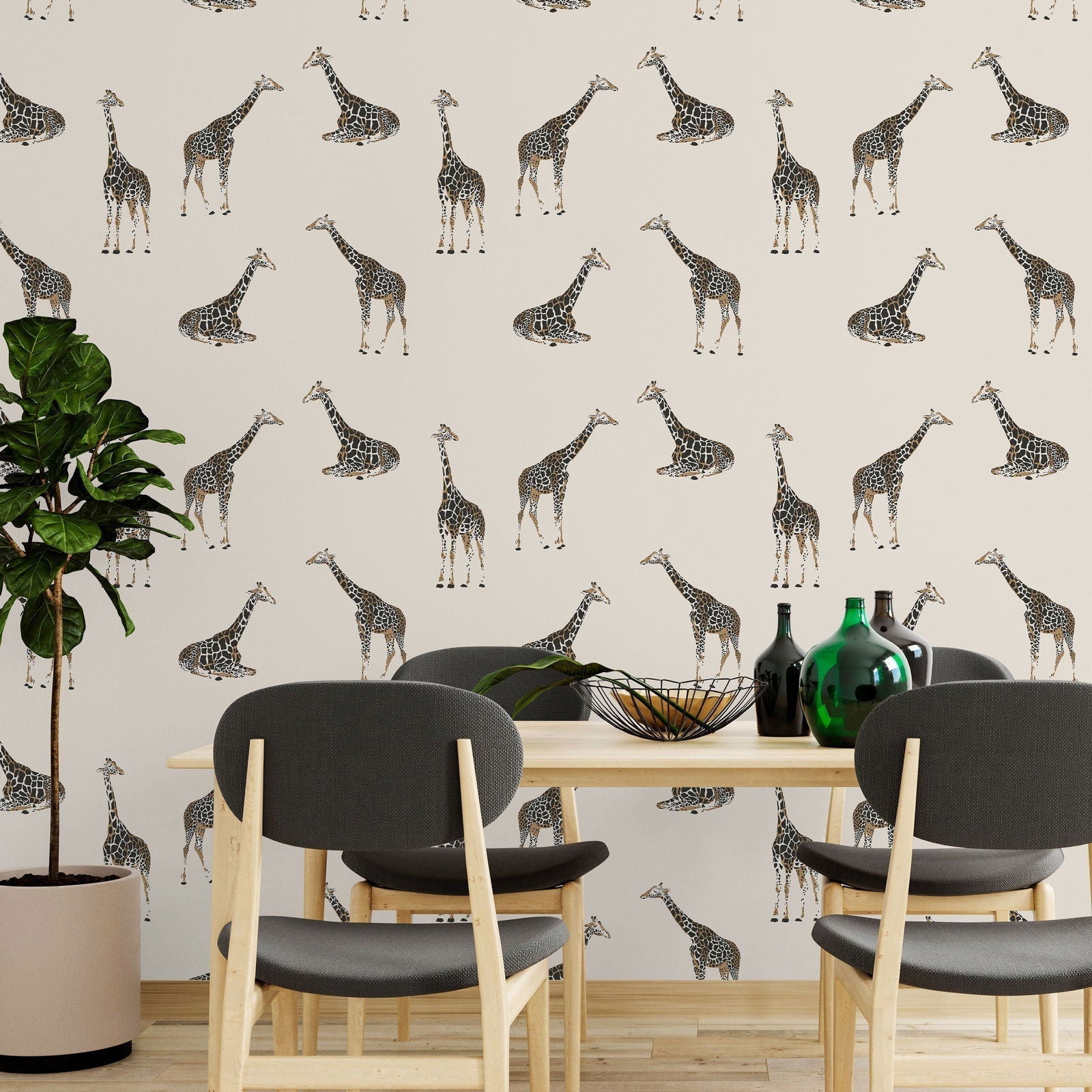 Calm Giraffe Peel and Stick Wallpaper, Removable Wallpaper, Traditional Wallpaper | DeccoPrint