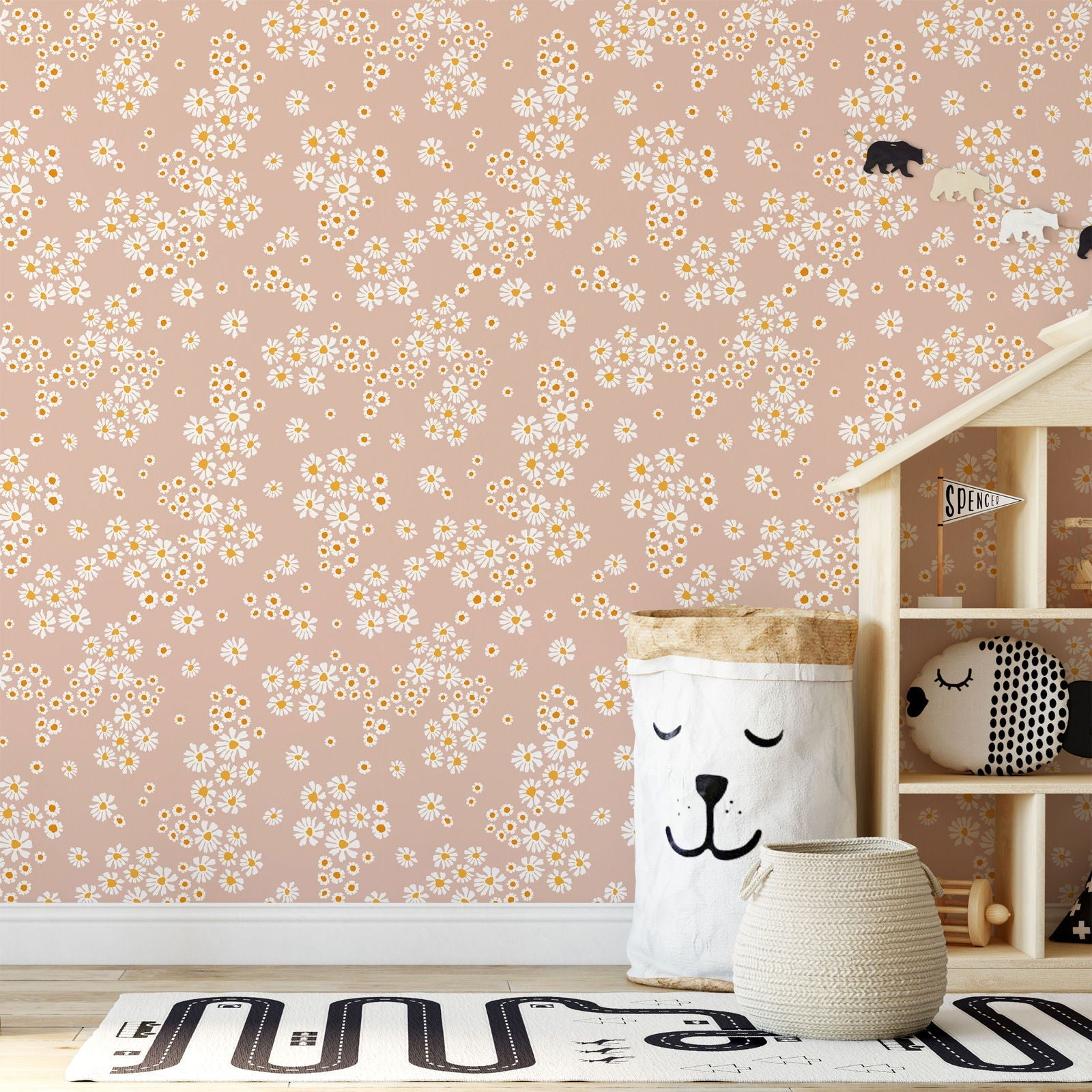 Chamomile Meadow Peel and Stick Wallpaper, Removable Wallpaper, Traditional Wallpaper - Beige | DeccoPrint
