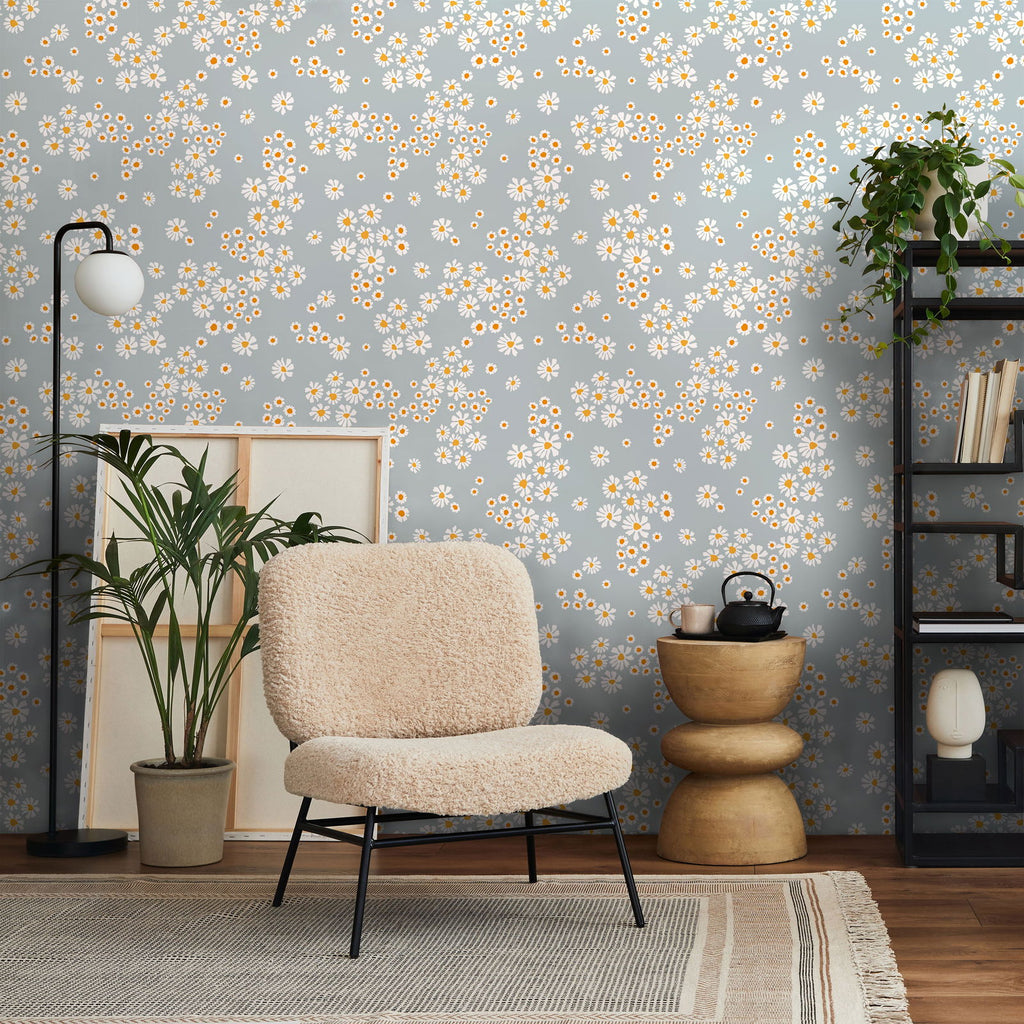 Chamomile Meadow Wallpaper - Blue | DeccoPrint