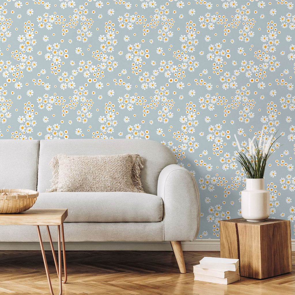 Chamomile Meadow Wallpaper - Blue | DeccoPrint