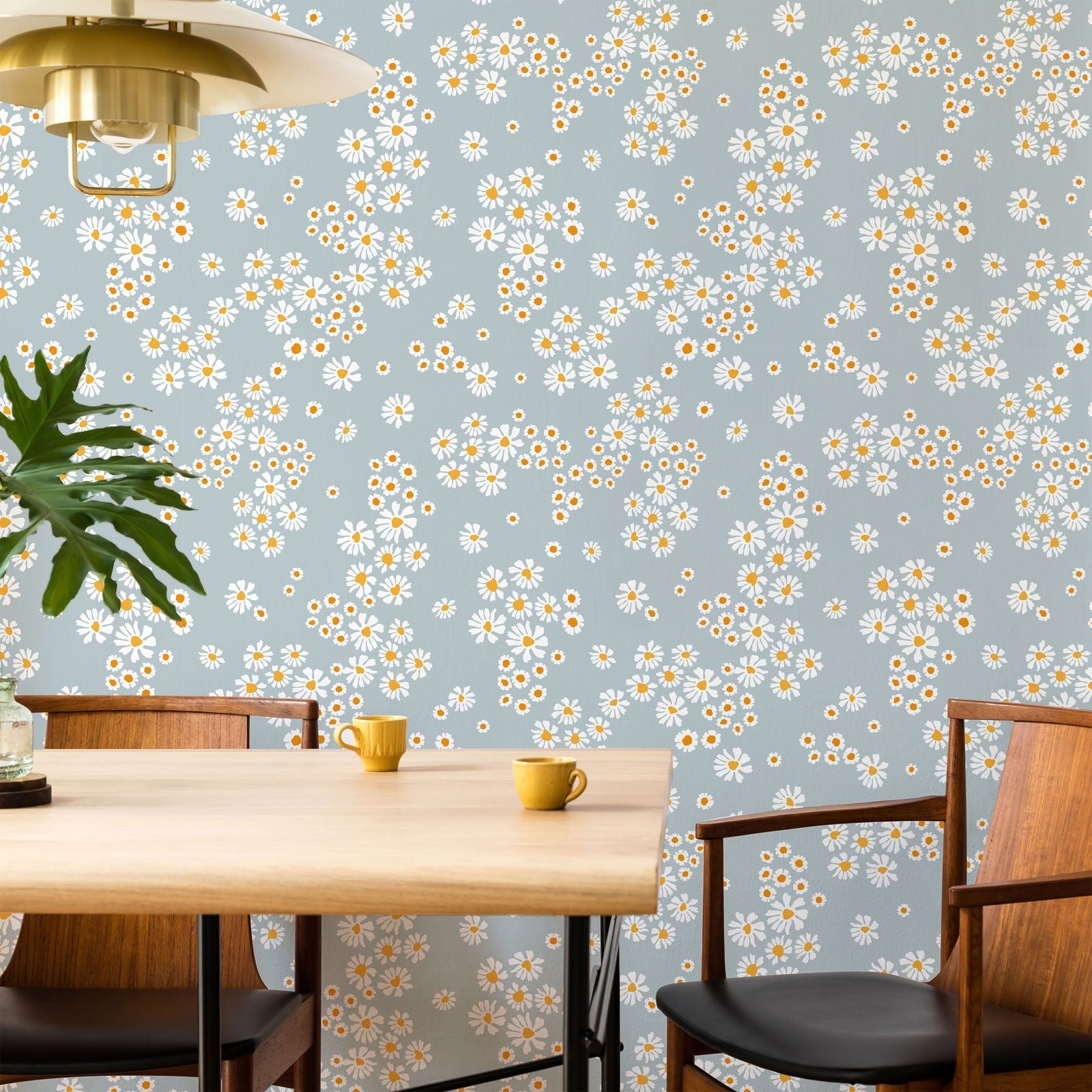 Chamomile Meadow Peel and Stick Wallpaper, Removable Wallpaper, Traditional Wallpaper - Blue | DeccoPrint