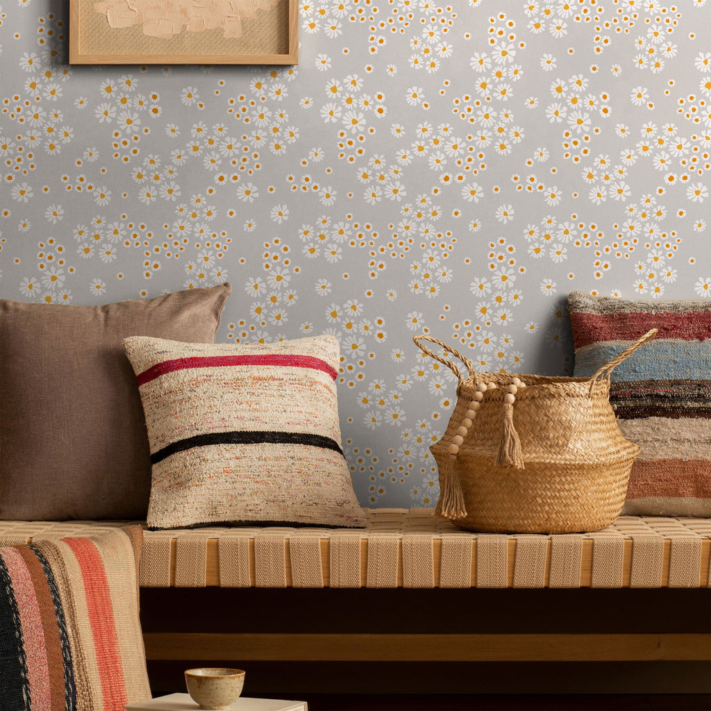 Chamomile Meadow Wallpaper - Grey | DeccoPrint