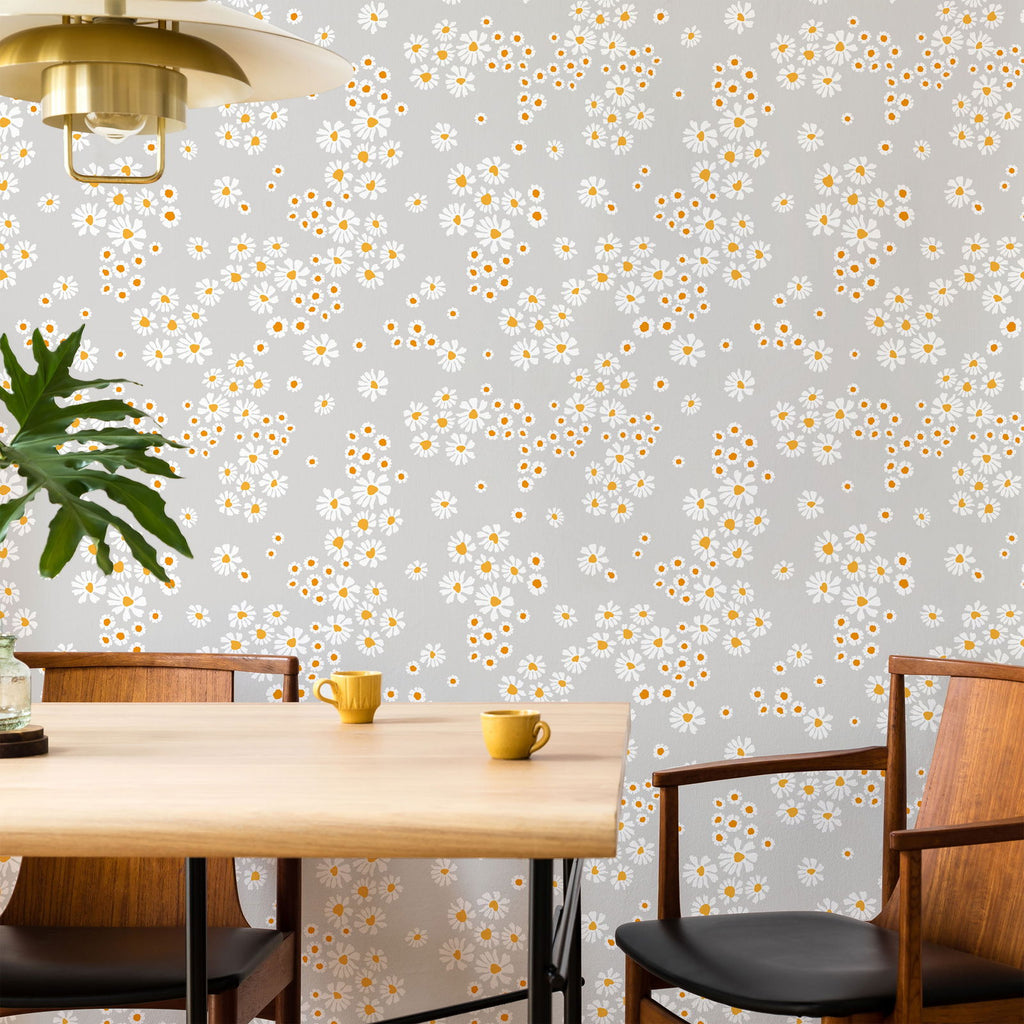 Chamomile Meadow Wallpaper - Grey | DeccoPrint