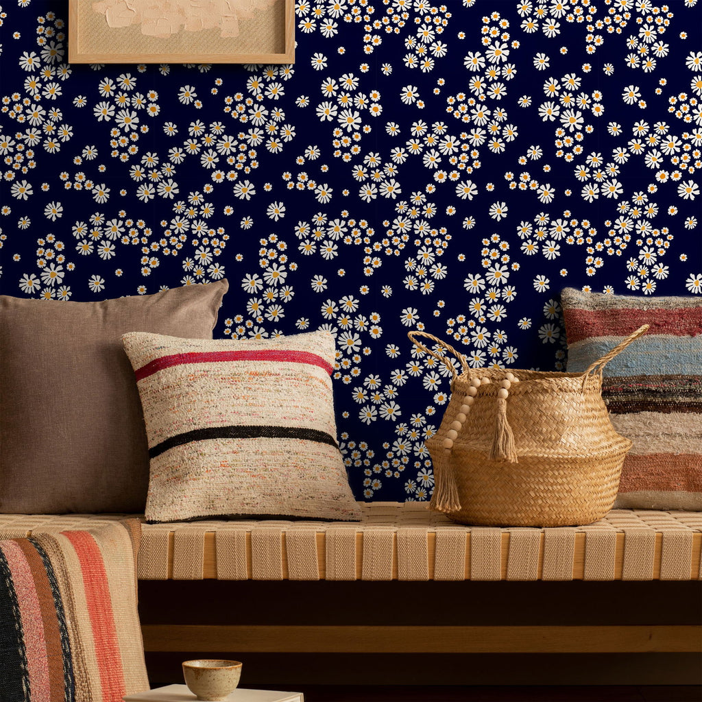 Chamomile Meadow Wallpaper - Navy | DeccoPrint