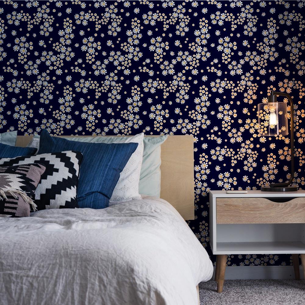 Chamomile Meadow Wallpaper - Navy | DeccoPrint