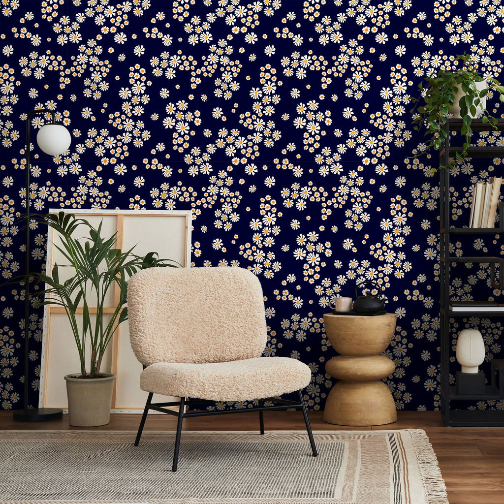 Chamomile Meadow Wallpaper - Navy | DeccoPrint