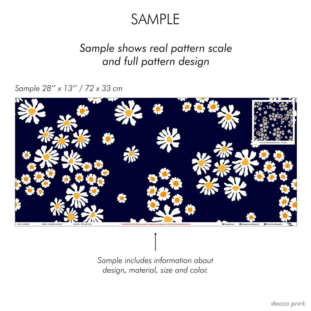 Chamomile Meadow Wallpaper - Navy | DeccoPrint