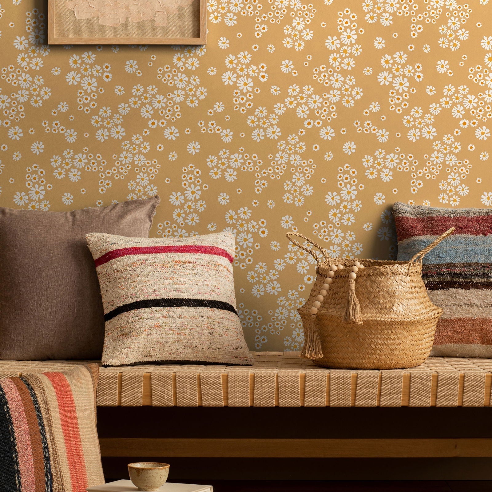 Chamomile Meadow Peel and Stick Wallpaper, Removable Wallpaper, Traditional Wallpaper - Yellow | DeccoPrint