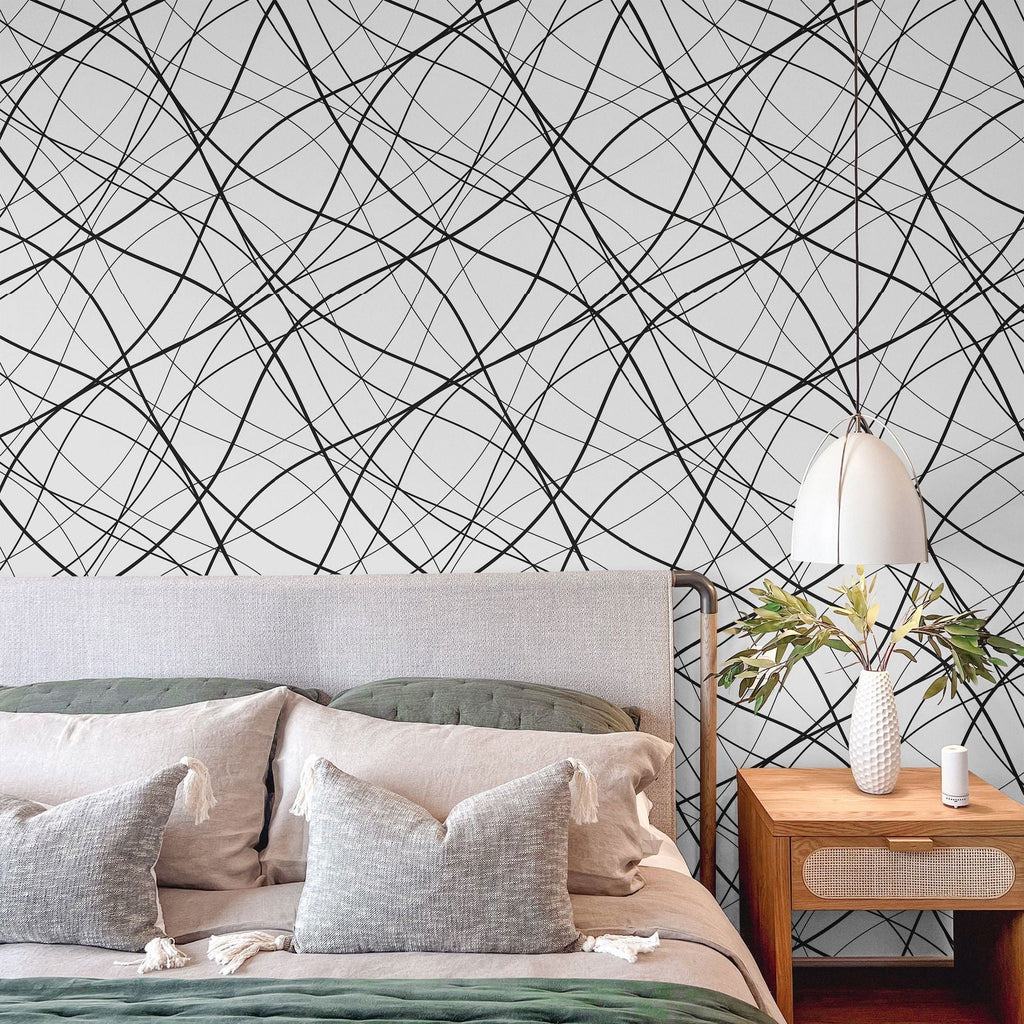 Chaotic Curves Peel and Stick Wallpaper, Removable Wallpaper, Traditional Wallpaper | DeccoPrint