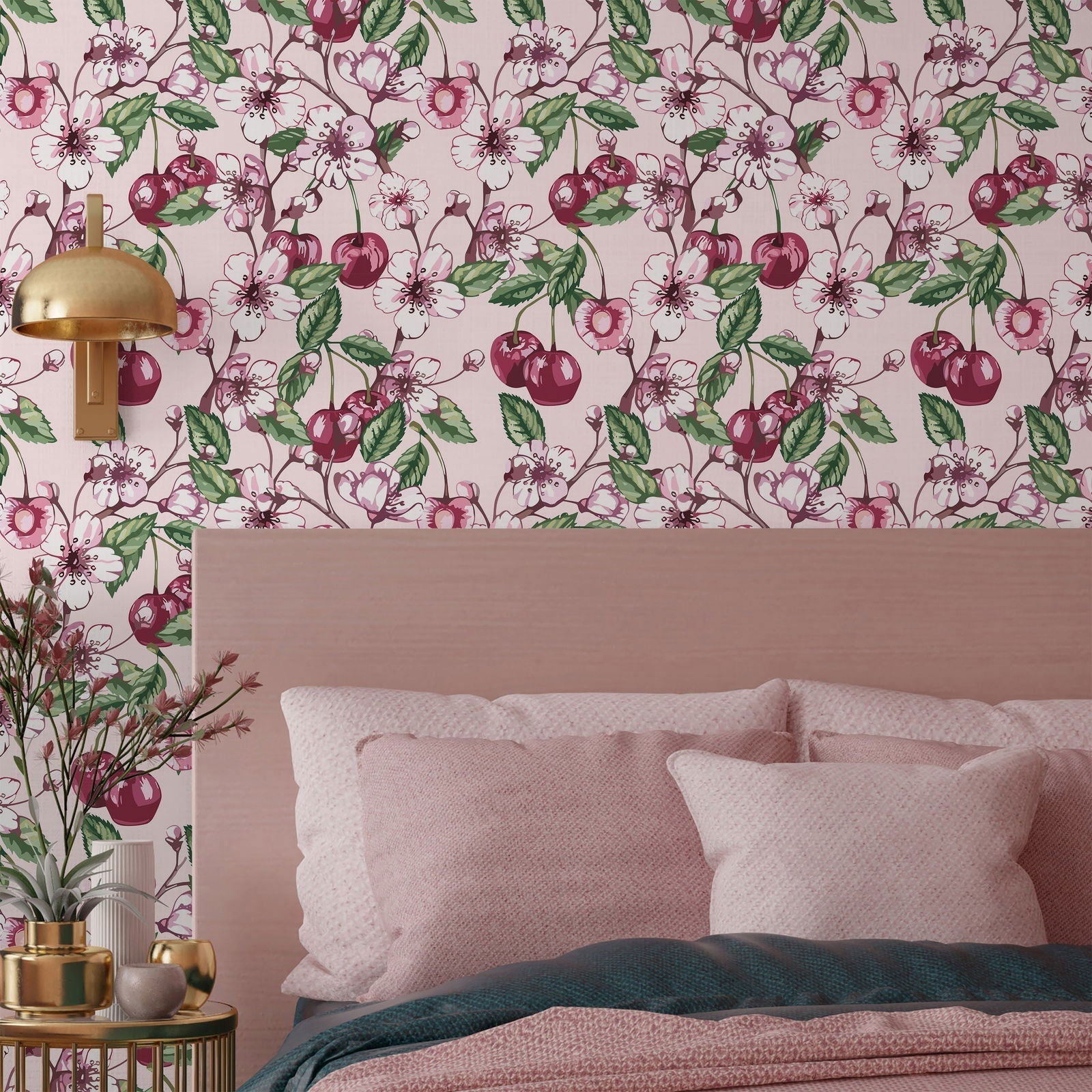 Cherry Love Peel and Stick Wallpaper, Removable Wallpaper, Traditional Wallpaper | DeccoPrint