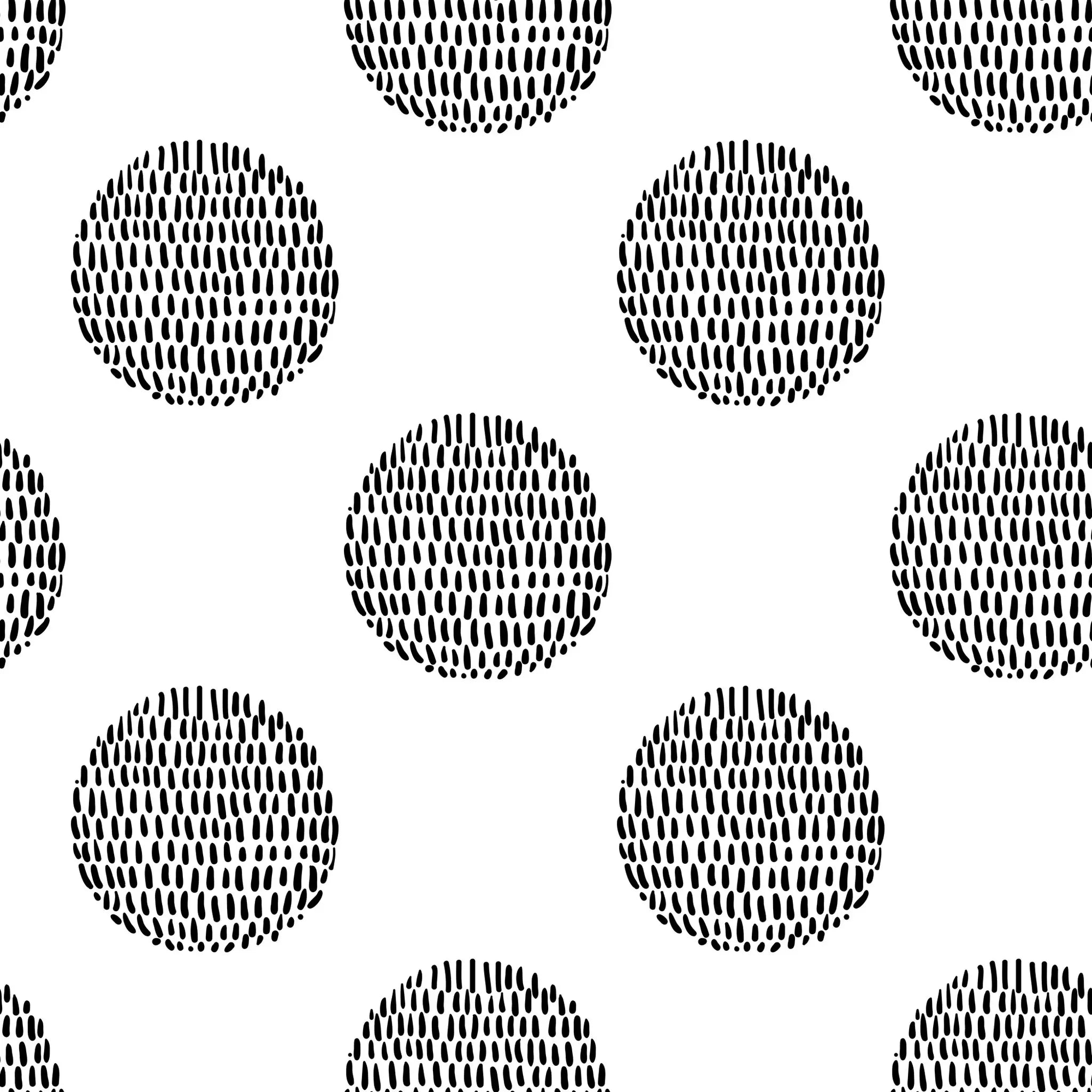 Pattern of black circles with wavy edges on a white background