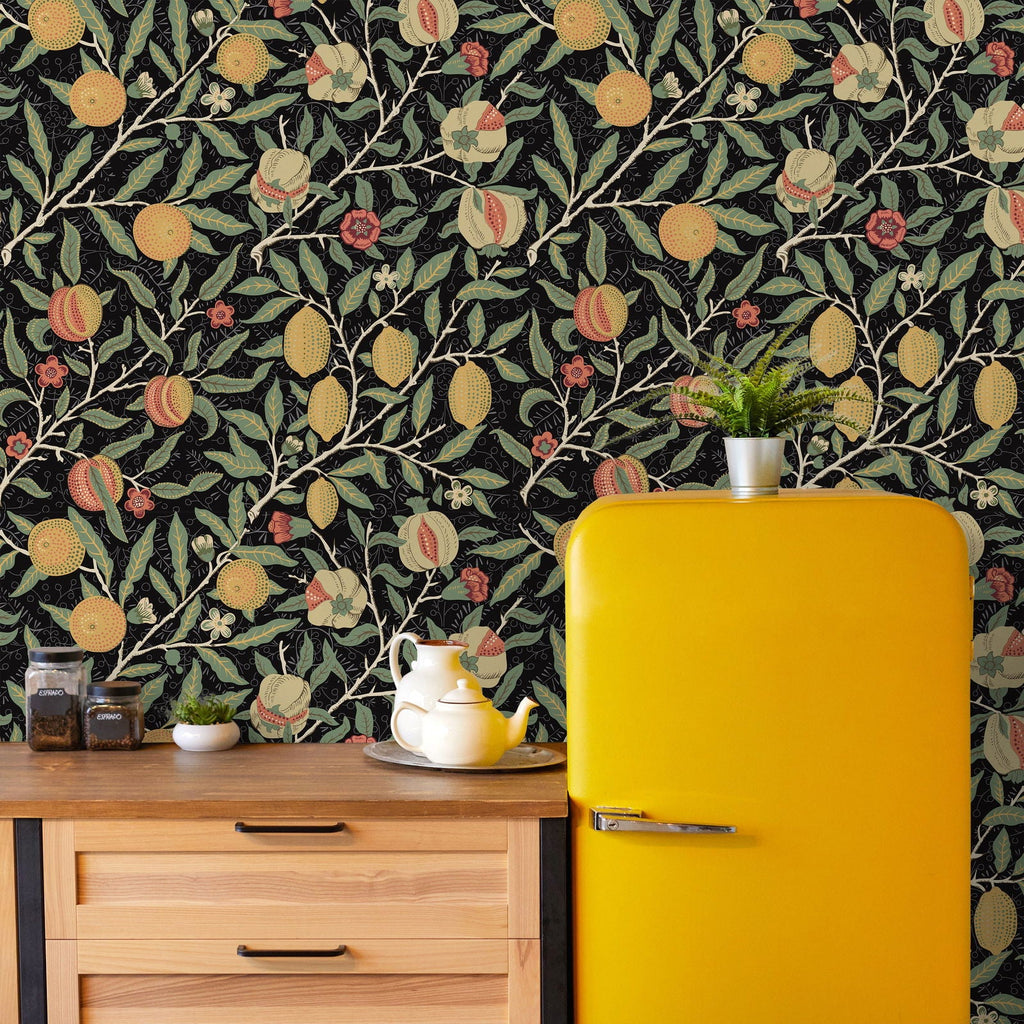 Citrus Groove  X William Morris Wallpaper - Black | DeccoPrint