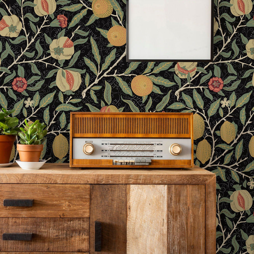 Citrus Groove  X William Morris Wallpaper - Black | DeccoPrint