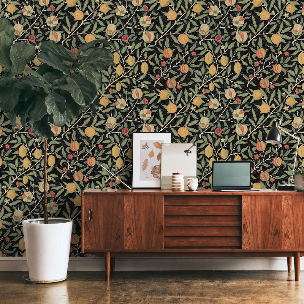 Citrus Groove  X William Morris Wallpaper - Black | DeccoPrint