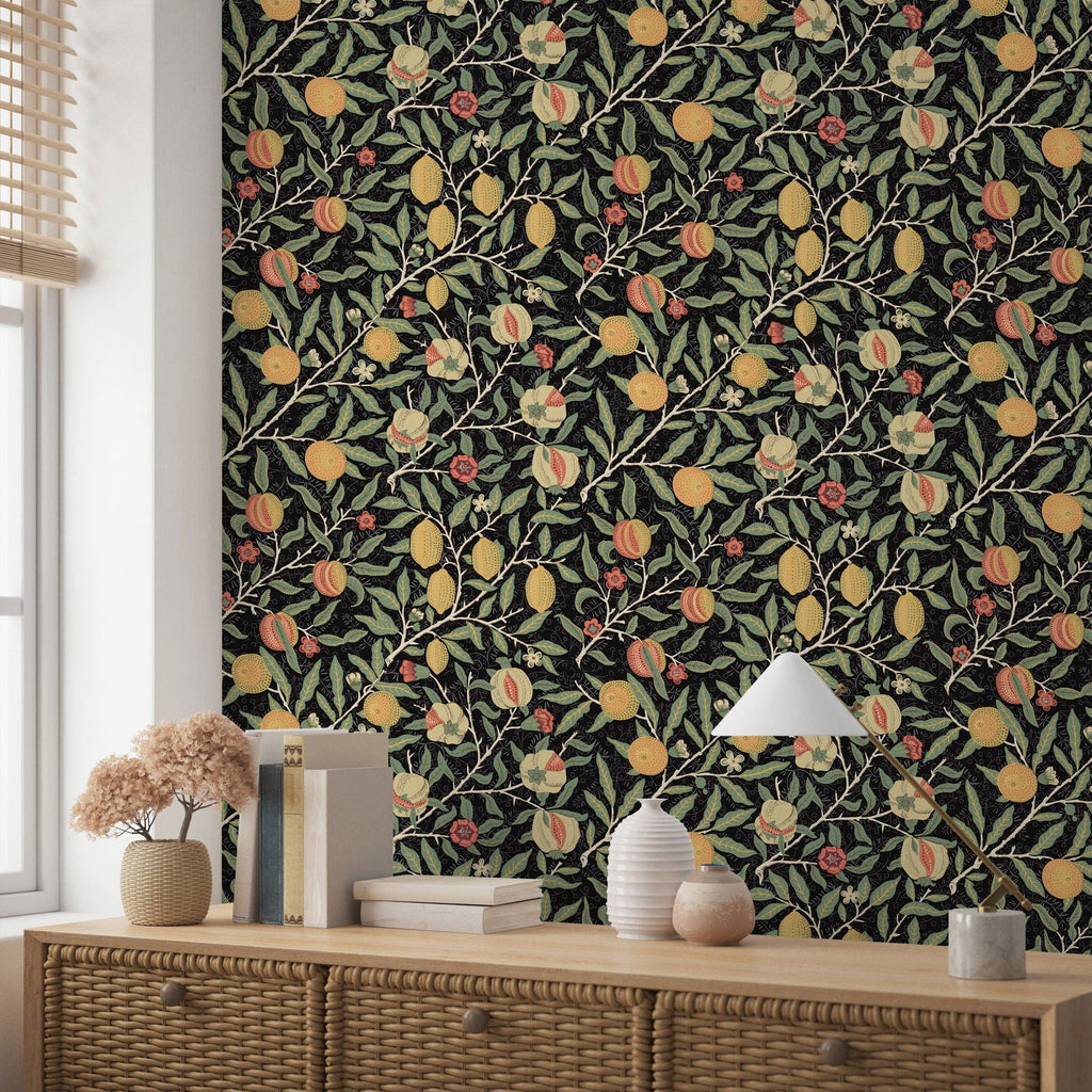 Citrus Groove  X William Morris Wallpaper - Black | DeccoPrint