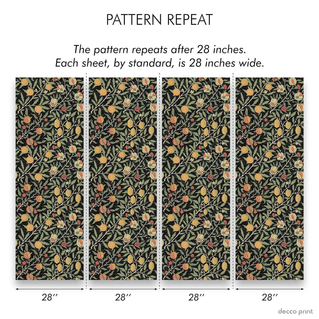 William Morris X Citrus Groove Peel and Stick Wallpaper, Removable Wallpaper, Traditional Wallpaper - Black | DeccoPrint