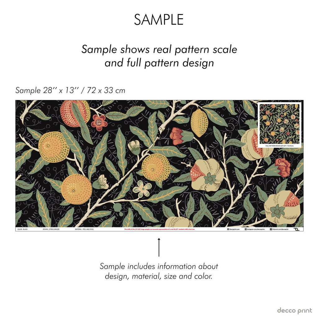 Citrus Groove  X William Morris Wallpaper - Black | DeccoPrint