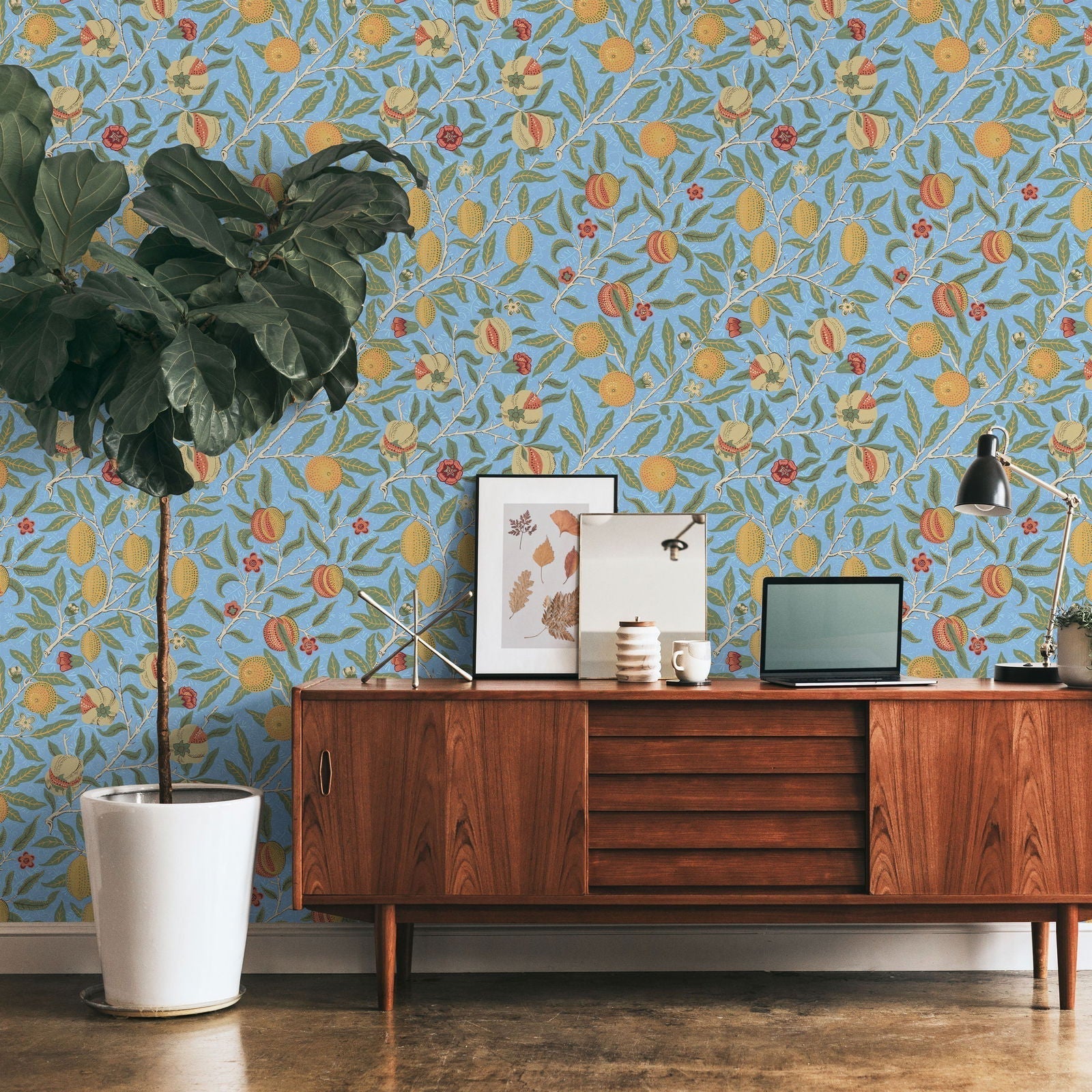William Morris X Citrus Groove Peel and Stick Wallpaper, Removable Wallpaper, Traditional Wallpaper - Blue | DeccoPrint