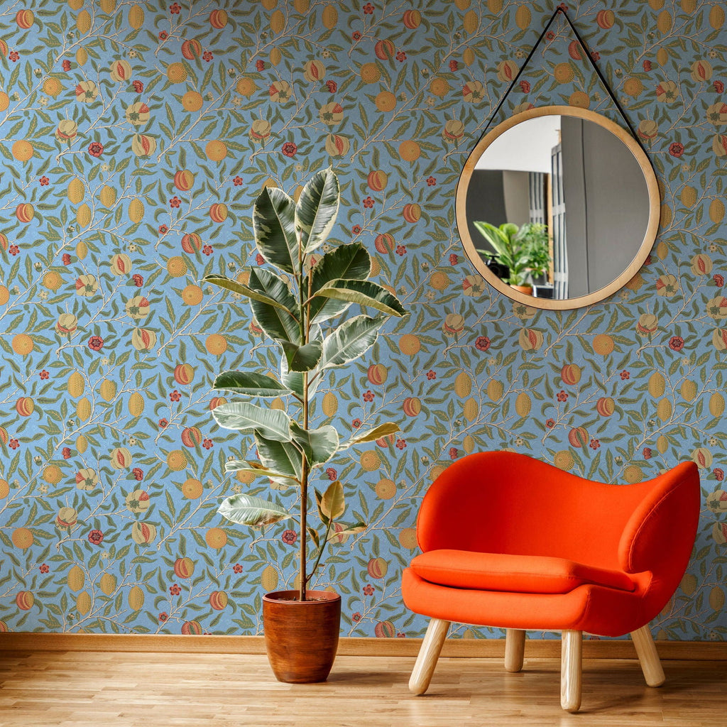 Citrus Groove  X William Morris Wallpaper - Blue | DeccoPrint